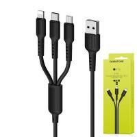 Borofone Charging Cable 3 In 1 BX16 Lightning / USB Type-C / MicroUSB Black In Blister