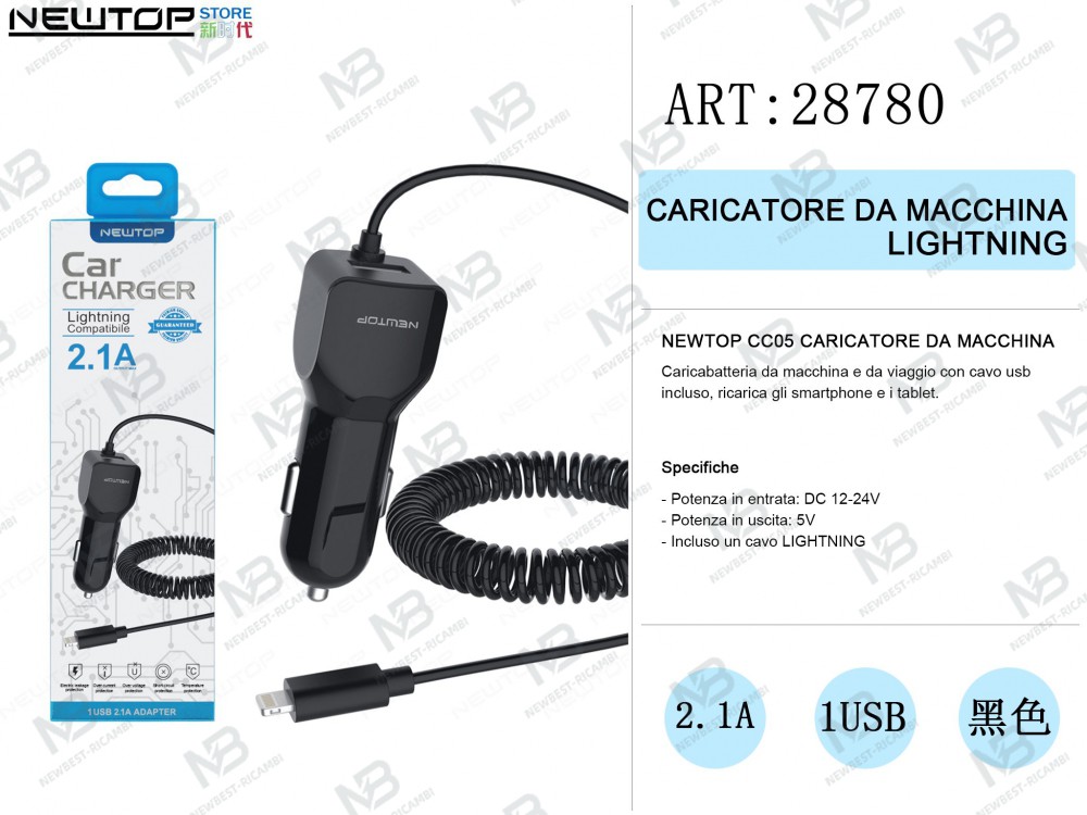 NEWTOP CC05 CAR CHARGER 1 USB LIGHTNING nero