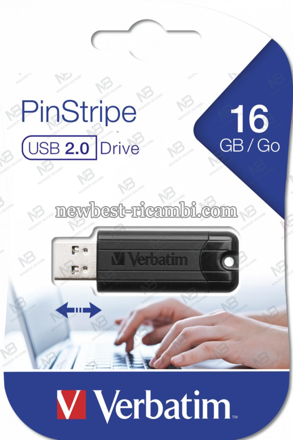 Verbatim 16GB USB Drive 2.0 Pinstripe Black