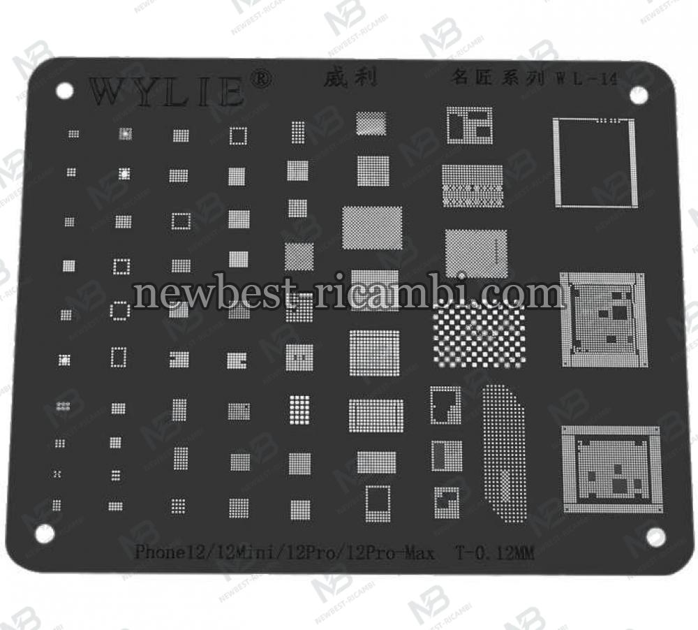 Wylie WL-14 BGA Reballing Stencil For iPhone 12/12 Mini/12 Pro/12 Pro Max