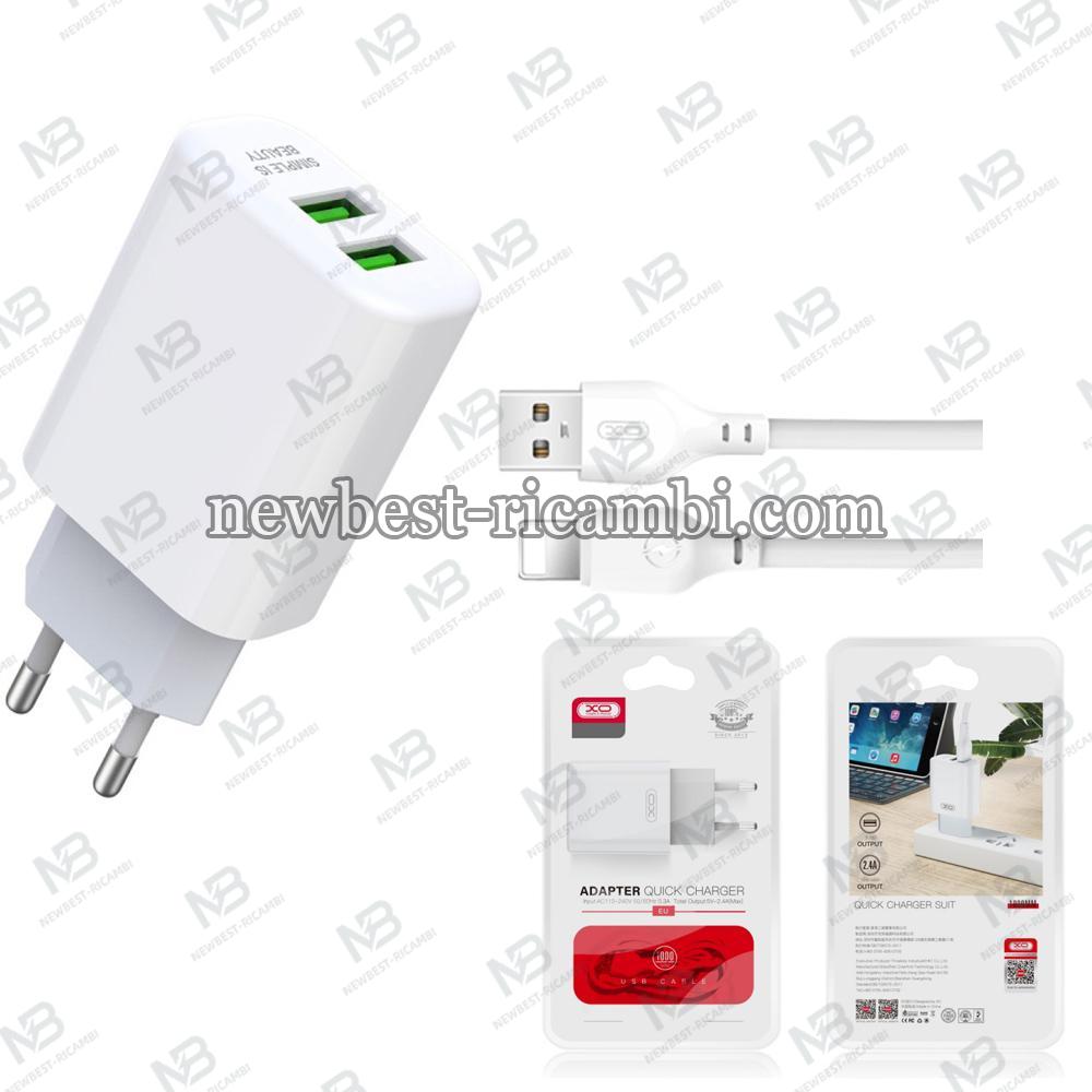 Xo Design Wall Charger L85C 2.4A 12W 2 X USB With Lightning Cable White In Blister