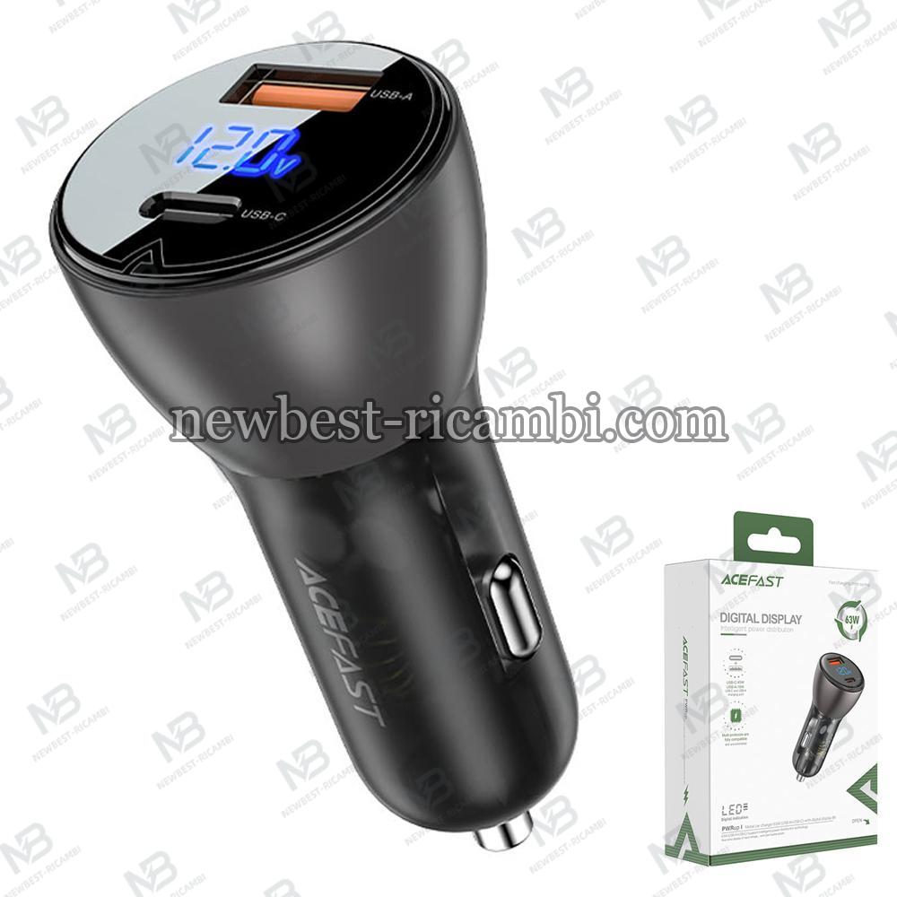 Acefast Auto Charger B6 Quick Charge 63W 1 X USB - 1 X USB Tip-C Black In Blister