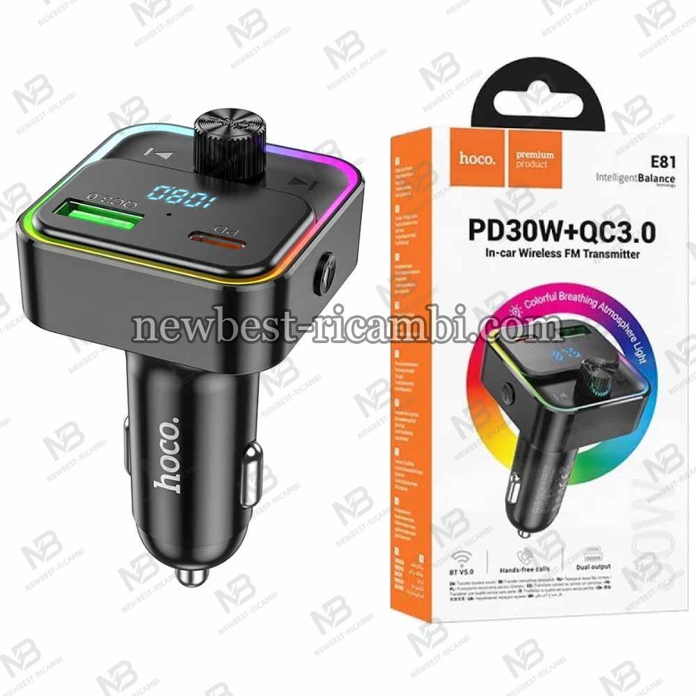 Hoco Bluetooth FM Transmitter and Car Charger E81 1 x USB-A - 1 x USB-C Black in Blister