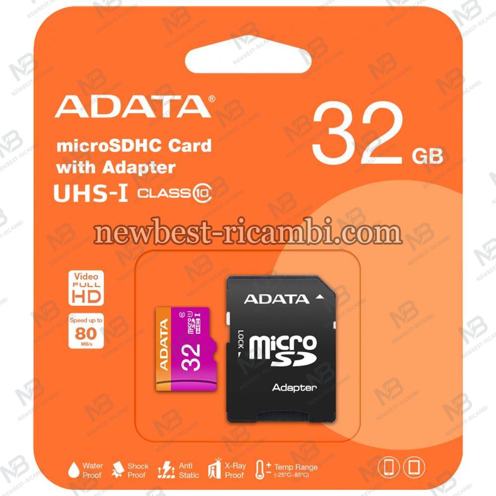 MicroSDHC Memory Card Adata With Adapter 32Gb Class 10 / UHS-1 U1 In Blister