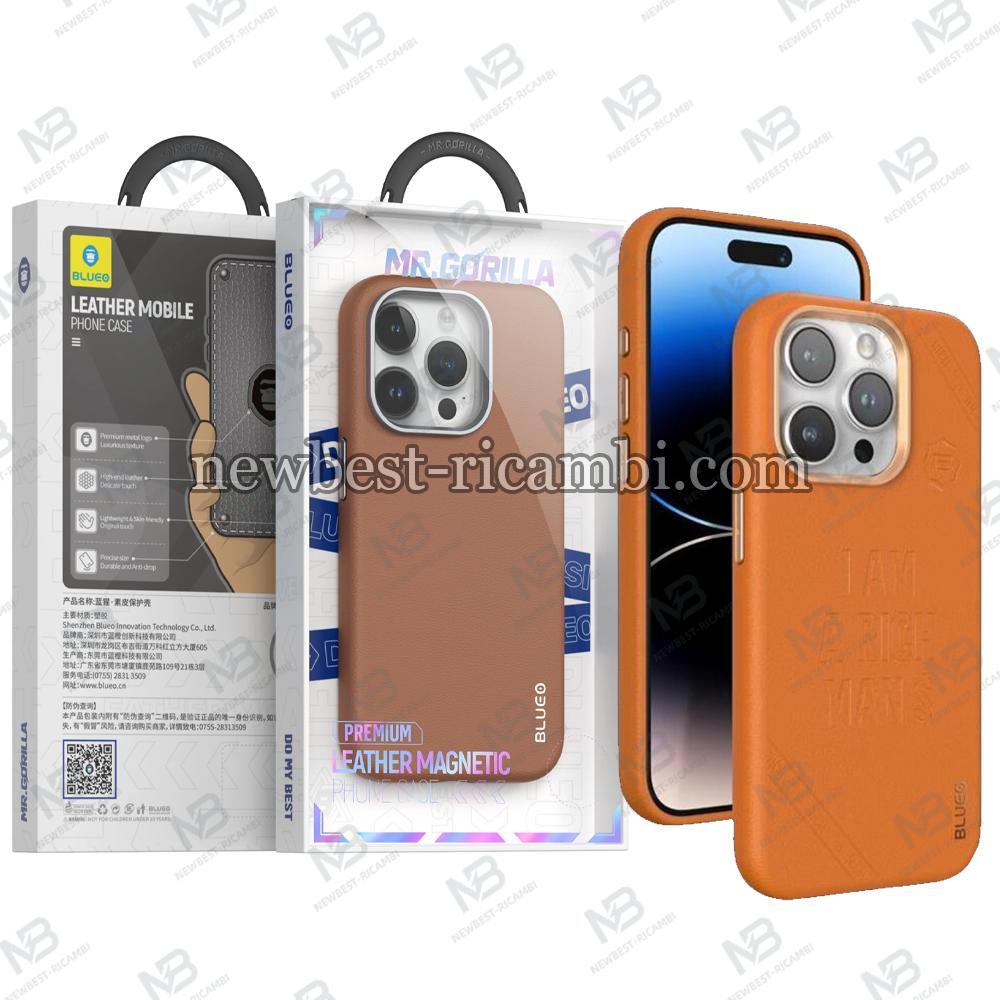 Blueo Premium Leather Magnetic Mobile Phone Case iPhone 15 Pro Orange In Blister