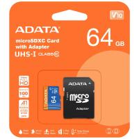 MicroSDXC Memory Card Adata with Adapter 64Gb Class 10 / UHS-1 U1 In Blister