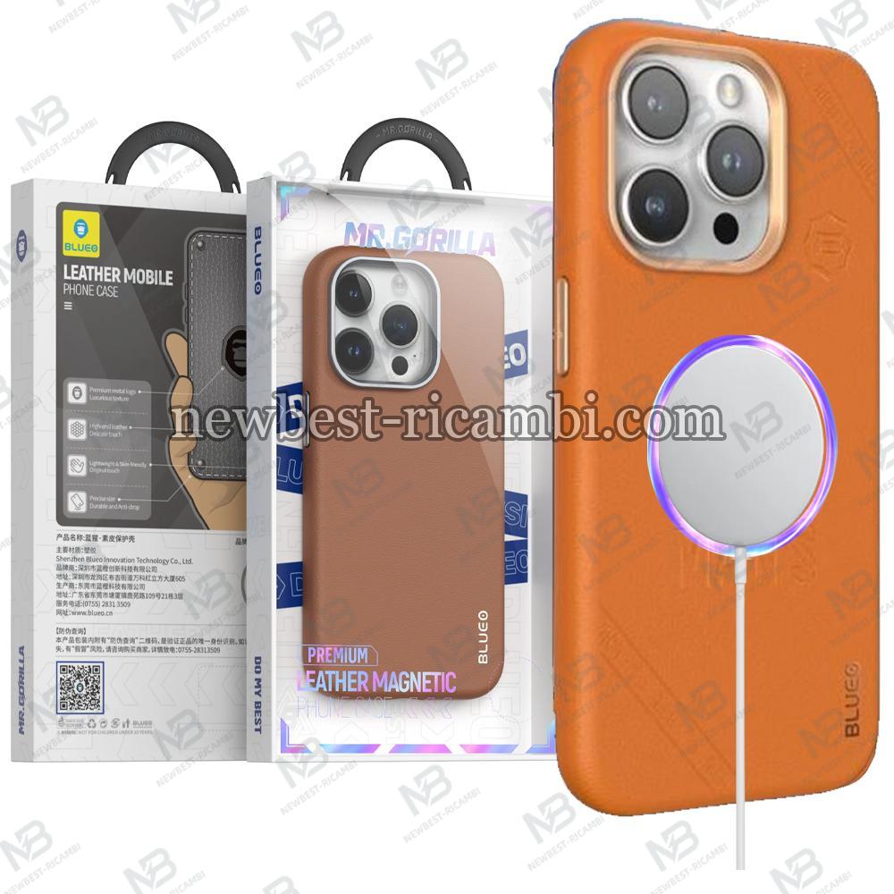 Blueo Premium Leather Magnetic Mobile Phone Case iPhone 15 Pro Orange In Blister