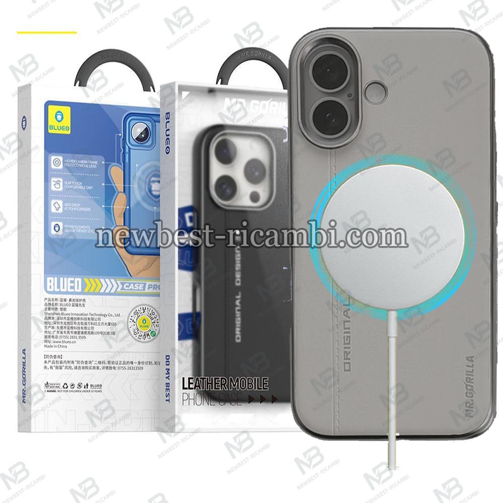 BLUEO Premium Leather Phone Case With Magnetic iPhone 16 Grey In Blister