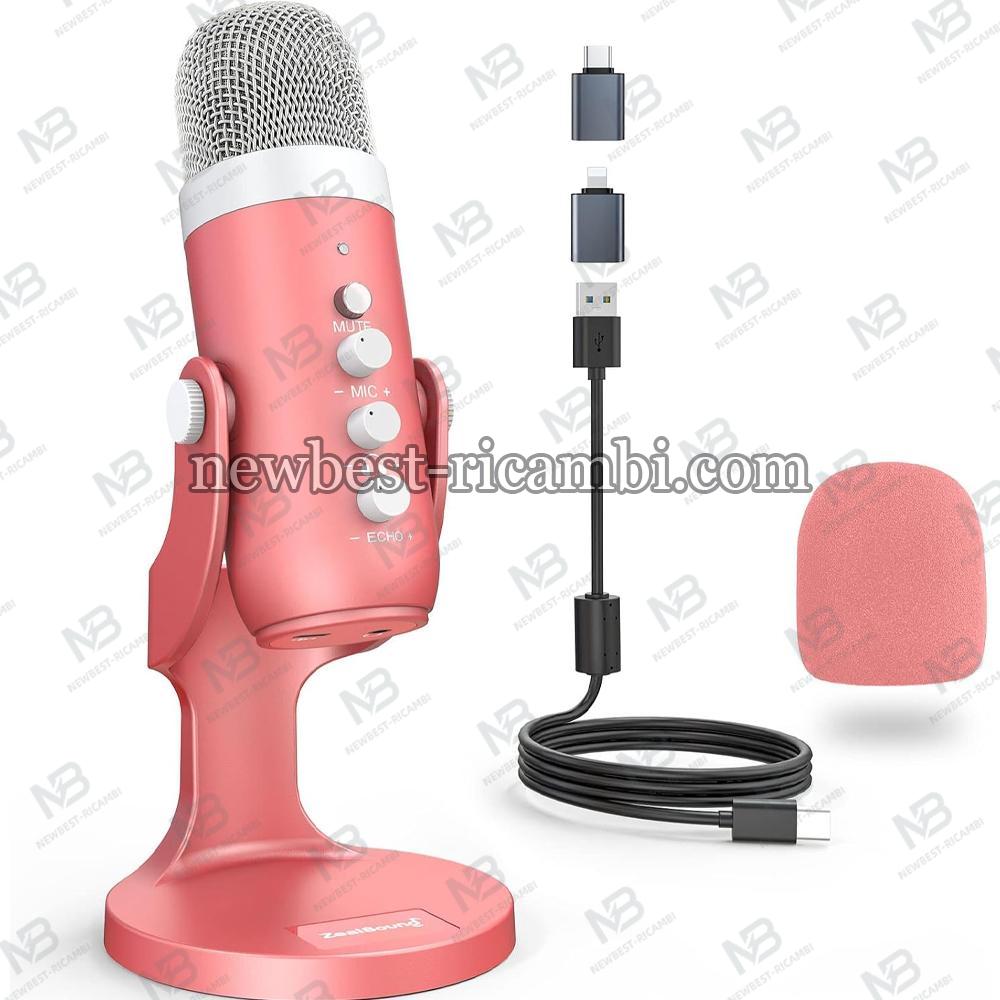 Zealsound Condenser Microphone For Phone Computer Laptop Tablet And Type-C Phone Pink In Blister