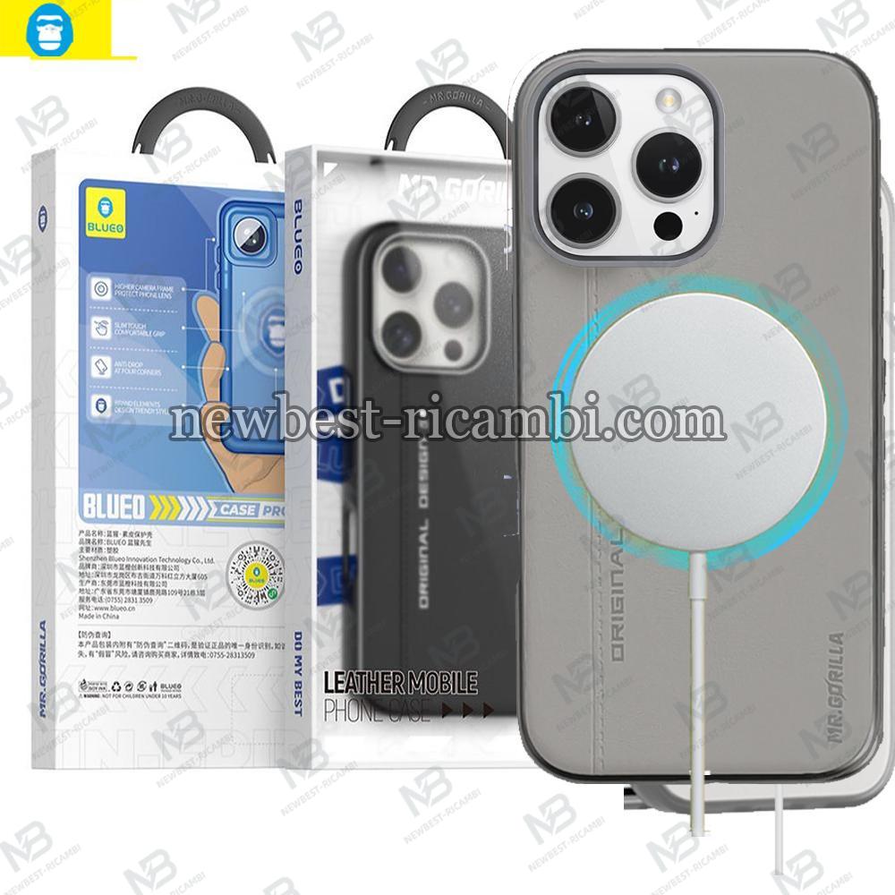 Blueo Premium Leather Phone Case With Magnetic iPhone 16 Pro Grey In Blister