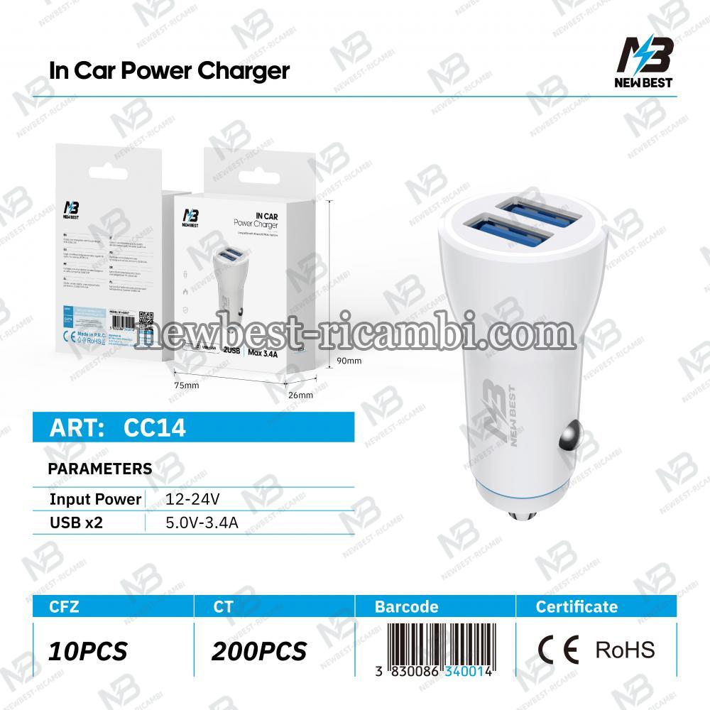 New Best CC14 Car Charger 2 USB 3.4A In Blister