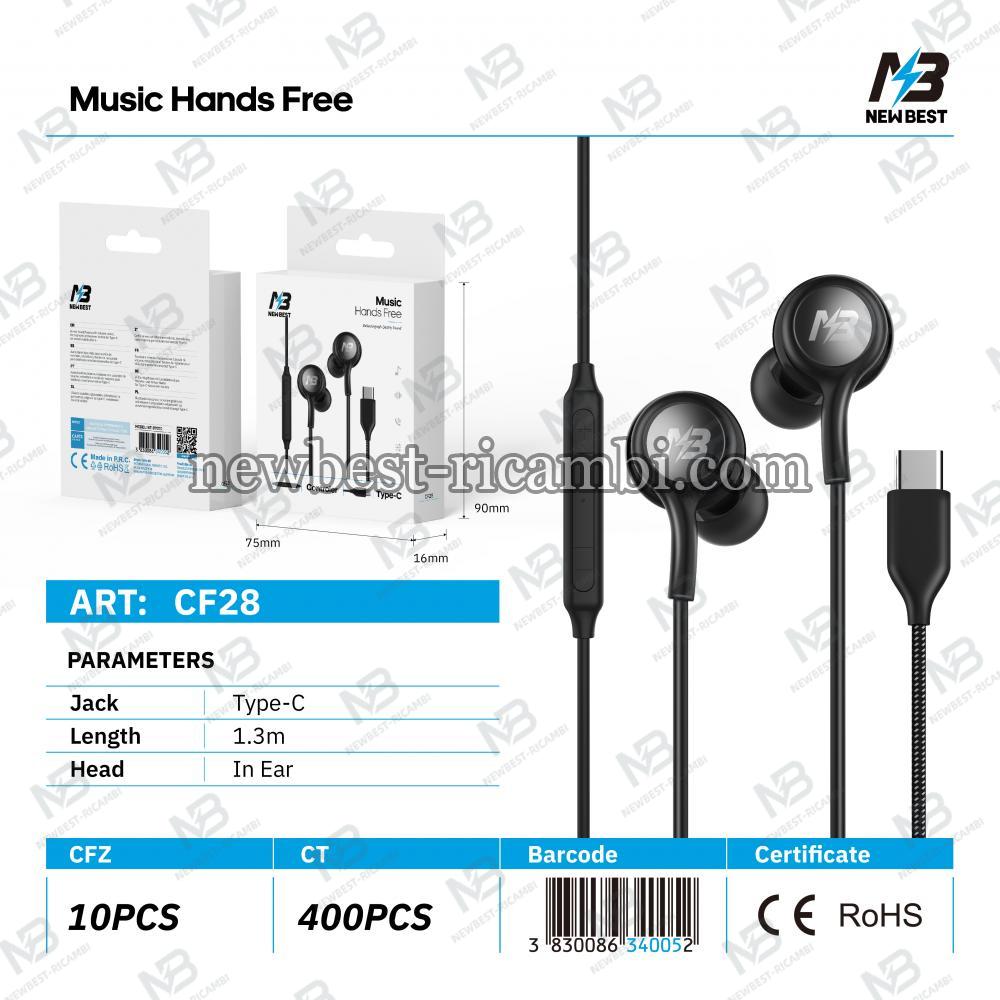 New Best CF28 Universal Type-C Headphones Black In Blister