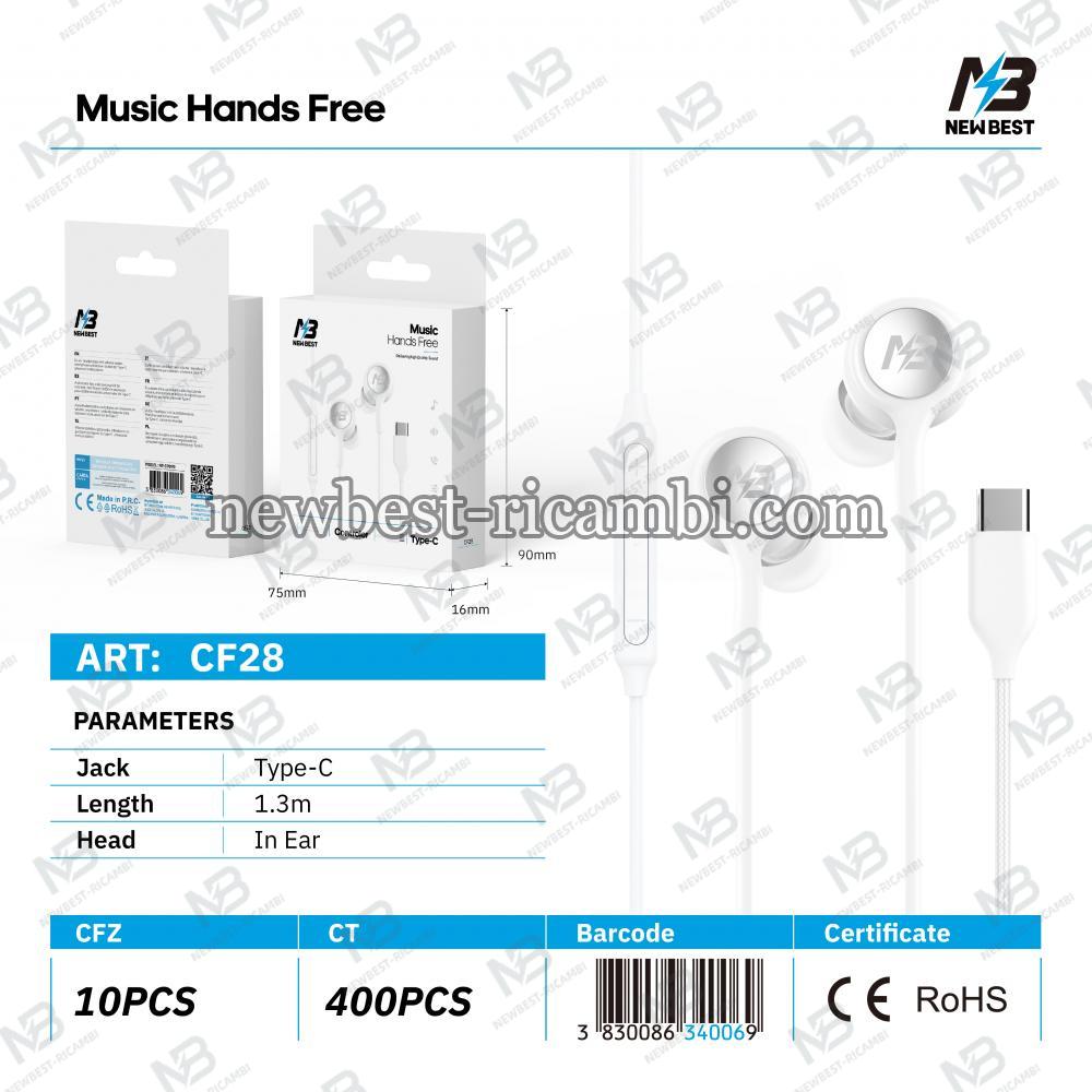 New Best CF28 Universal Type-C Headphones White In Blister