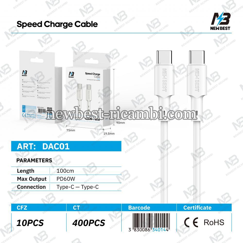 New Best DAC01 1 USB Cable 60W Type-C To Type-C 100CM White In Blister