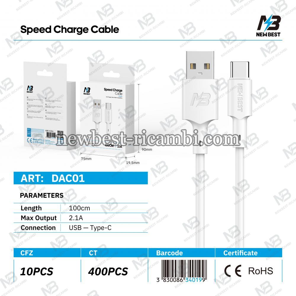 New Best DAC01 USB Cable USB-A To Type-C 100CM White In Blister