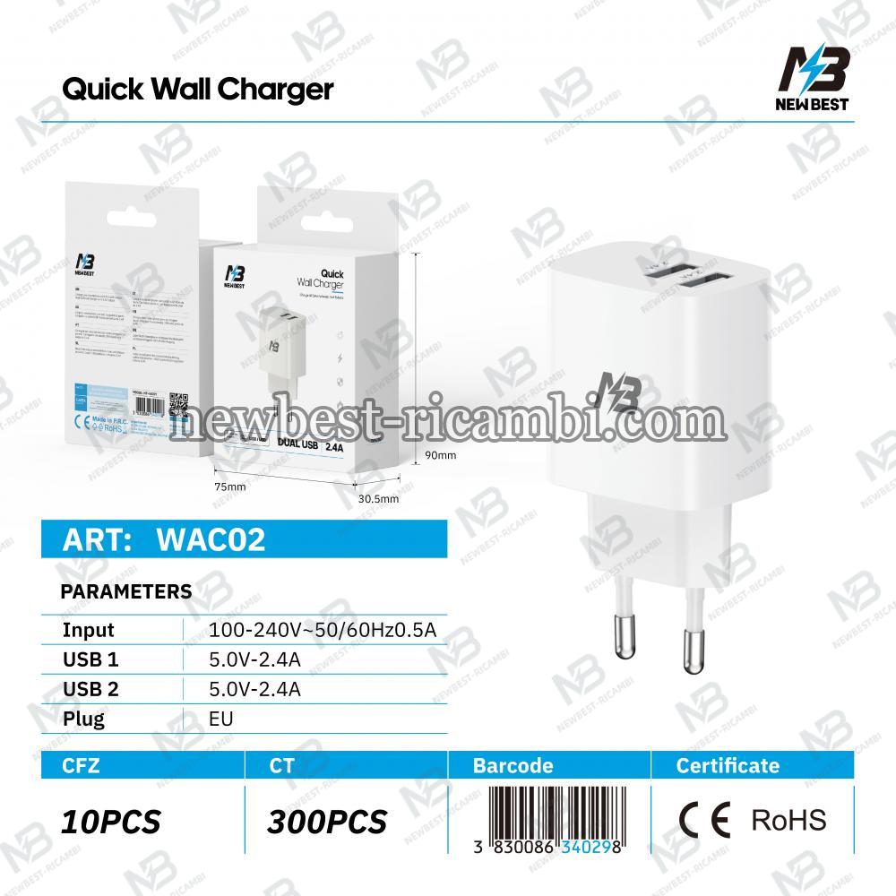 New Best  WAC03 Charger 2 UBS 2.4A In Blister