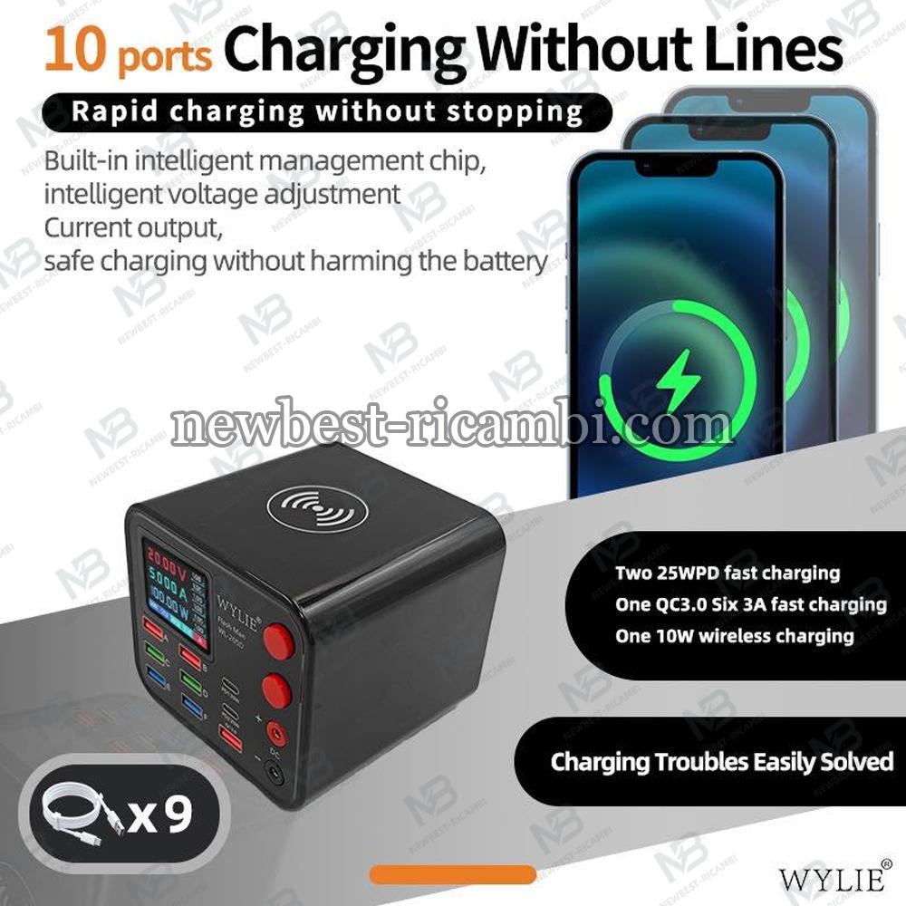 Wylie WL-205D 100W 9-Ports USB & Type-C Charger Station with Wireless Charging & EX Expansion Port In Blister