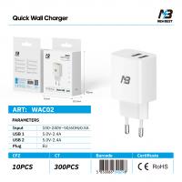 New Best  WAC03 Charger 2 UBS 2.4A In Blister