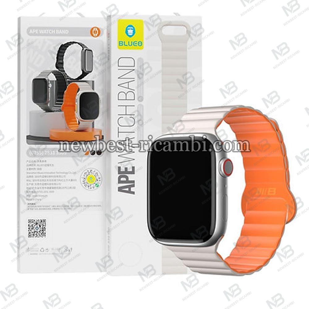 Blueo Magnetic Silicone Watch Band for Apple Watch 42/44/45/49mm White & Orange In Blister