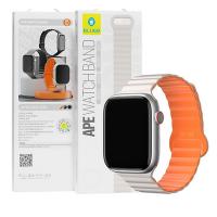 Blueo Magnetic Silicone Watch Band for Apple Watch 42/44/45/49mm White & Orange In Blister