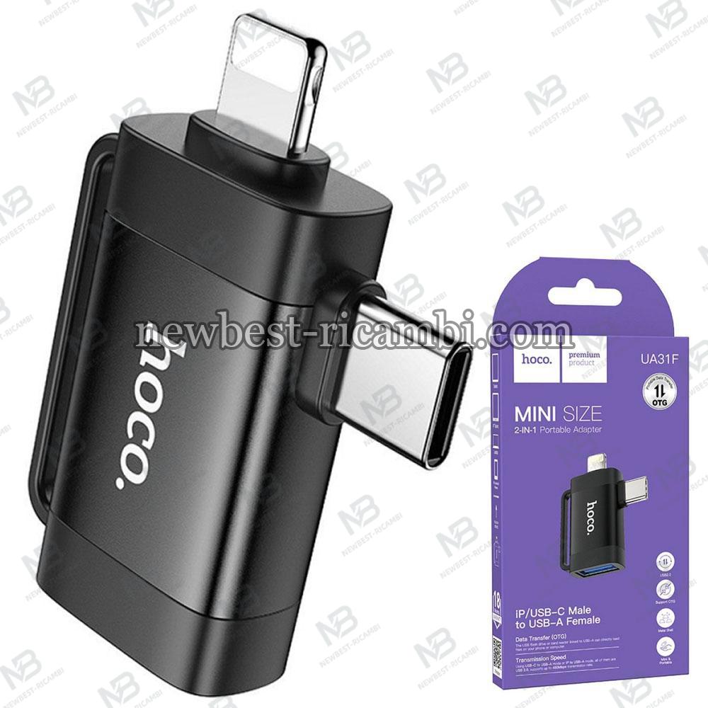 USB-C / Lightning to USB-A OTG Adapter Hoco UA31F Black in Blister