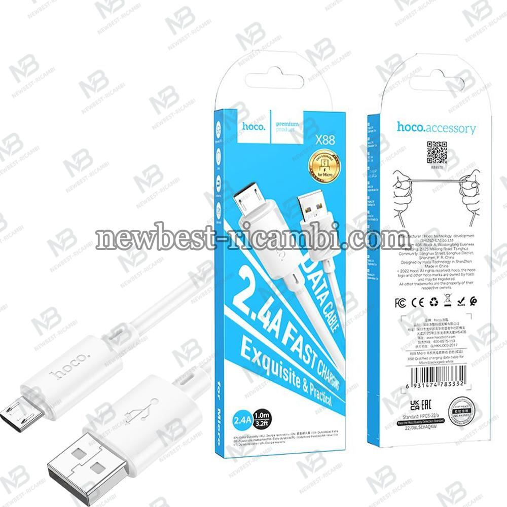 USB-A to microUSB Cable Hoco X88 18W 2.4A 1m White In Blister