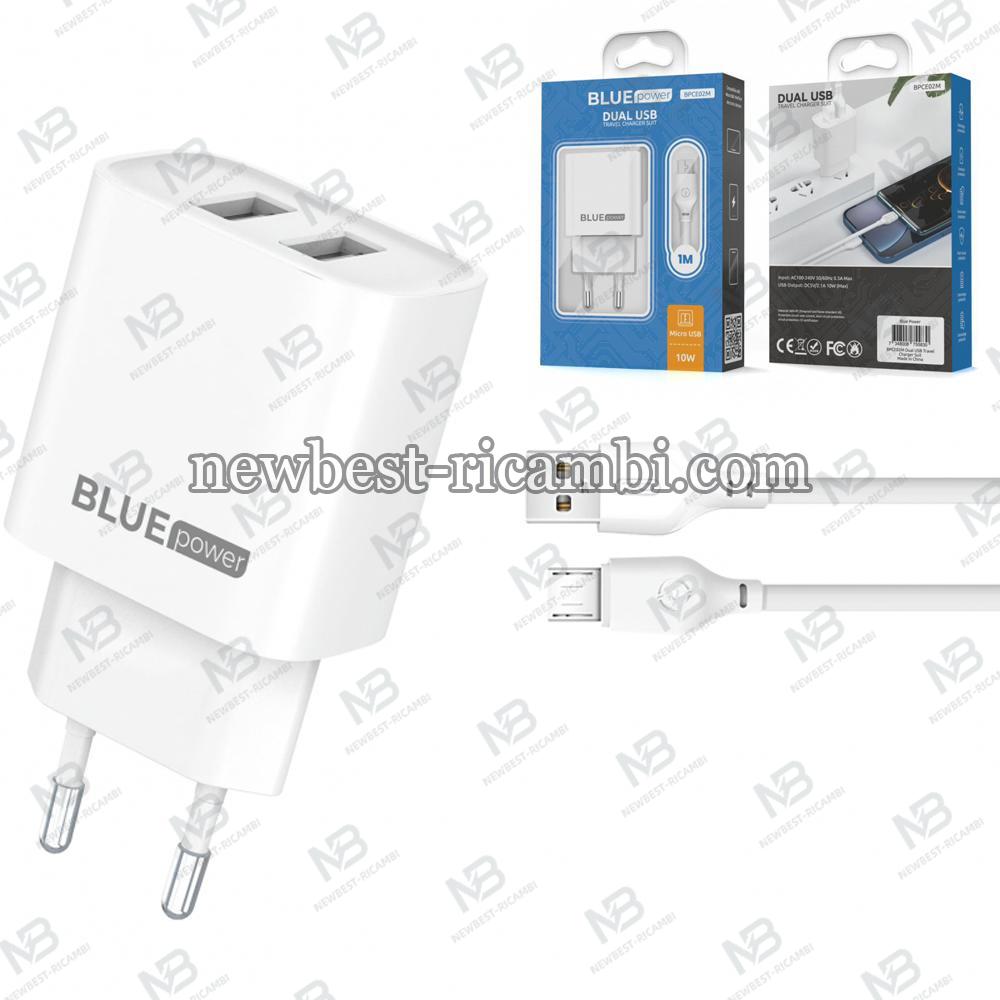 Wall Charger Blue Power BPCE02M 10.5W 2.1A 2 x USB-A with microUSB Cable White