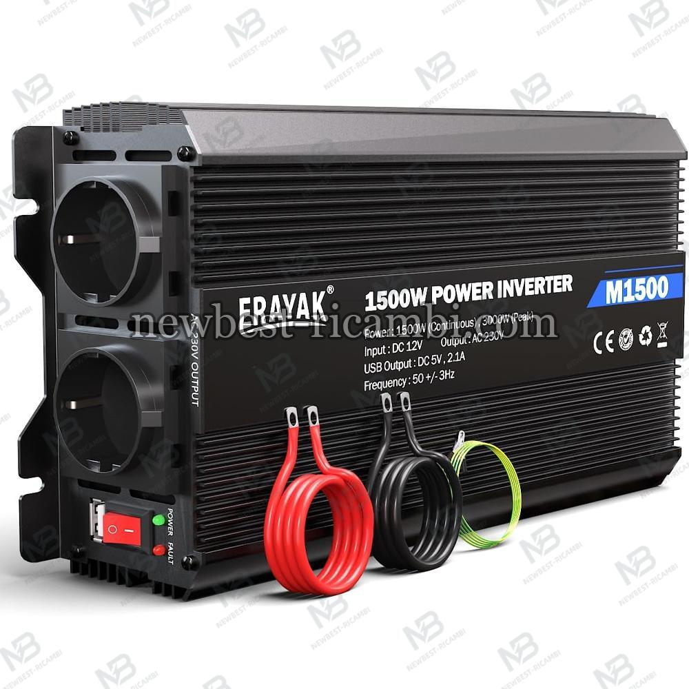 Erayak 1500W 12V to 220V/230V Modified Sine Wave Inverter Photovoltaic DC to AC Voltage Converter In Blister