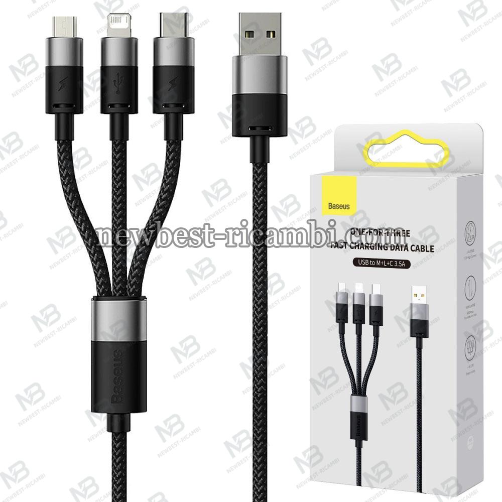 USB-A to Lightning / microUSB / USB-C Charging Cable Baseus StarSpeed 3in1 20W 3.5A 1.2m Black CAXS000001 in Blister