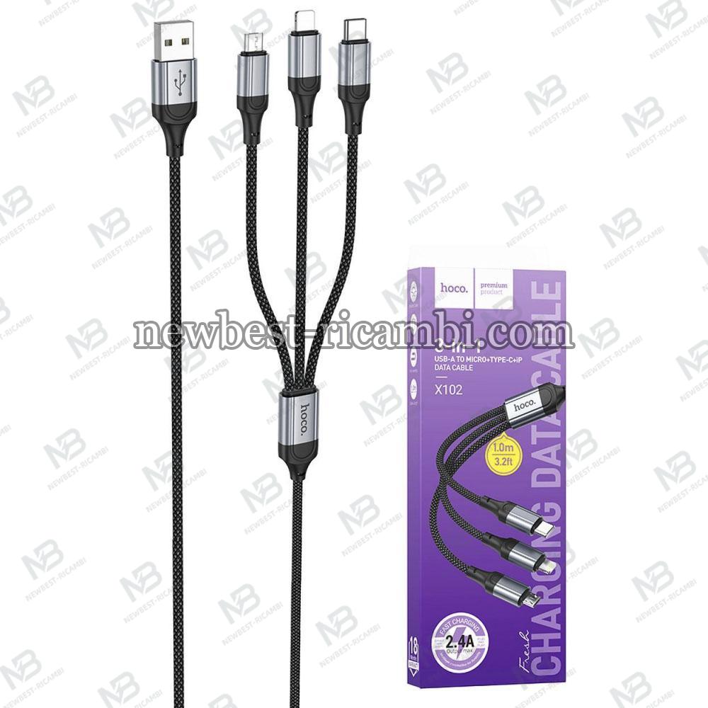 USB-A to Lightning / microUSB / USB-C Charging Cable Hoco X102 3in1 18W 2A 1m Black in Blister