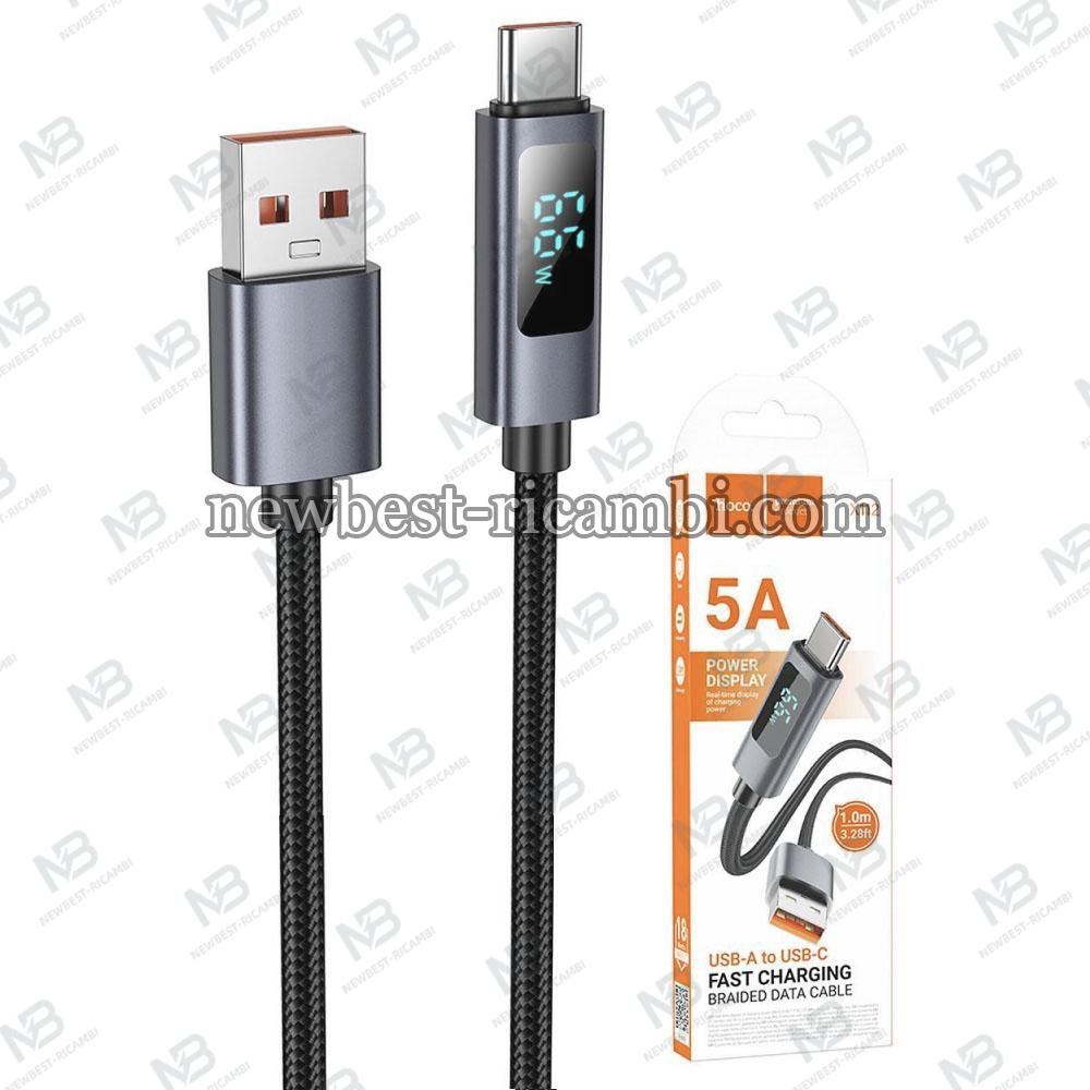 USB-A to USB-C Cable Hoco Display X112 100W 5A 1m Black in Blister