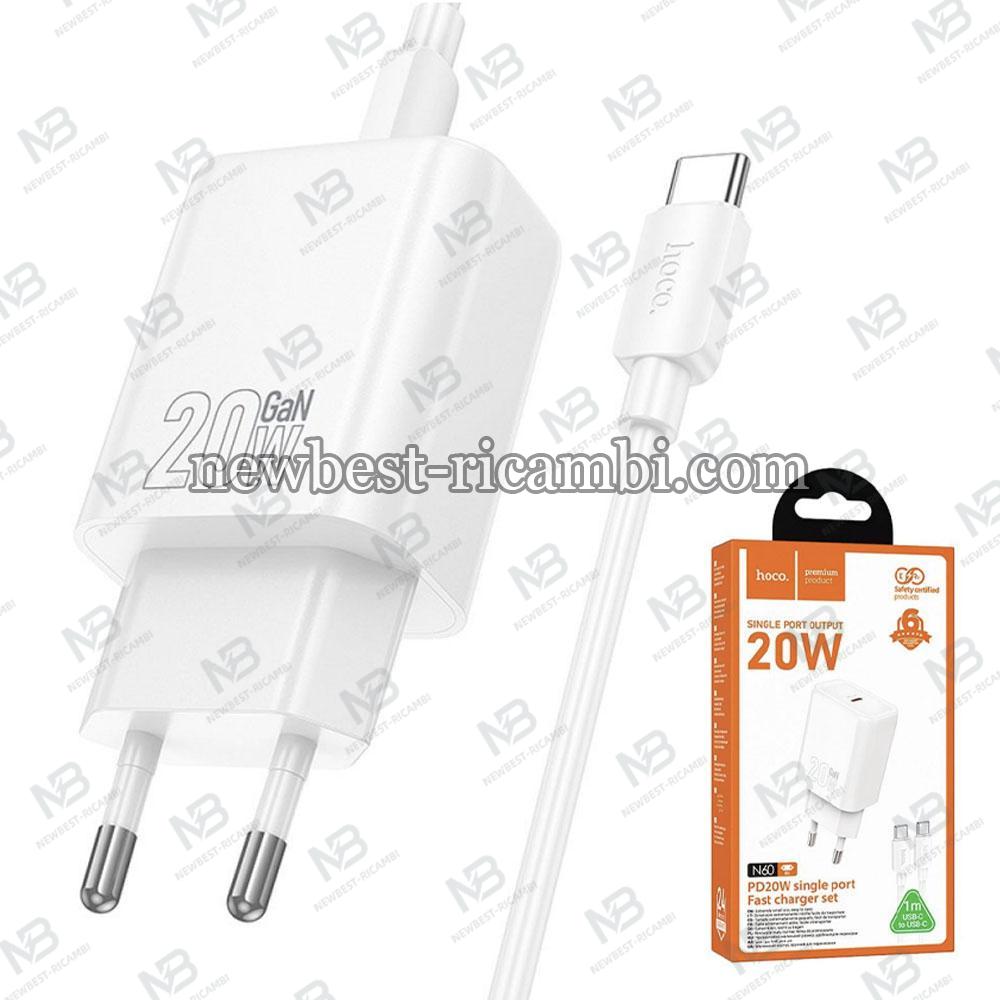 Wall Charger Hoco N60 20W 3A 1 x USB-C with USB-C Cable White in Blister