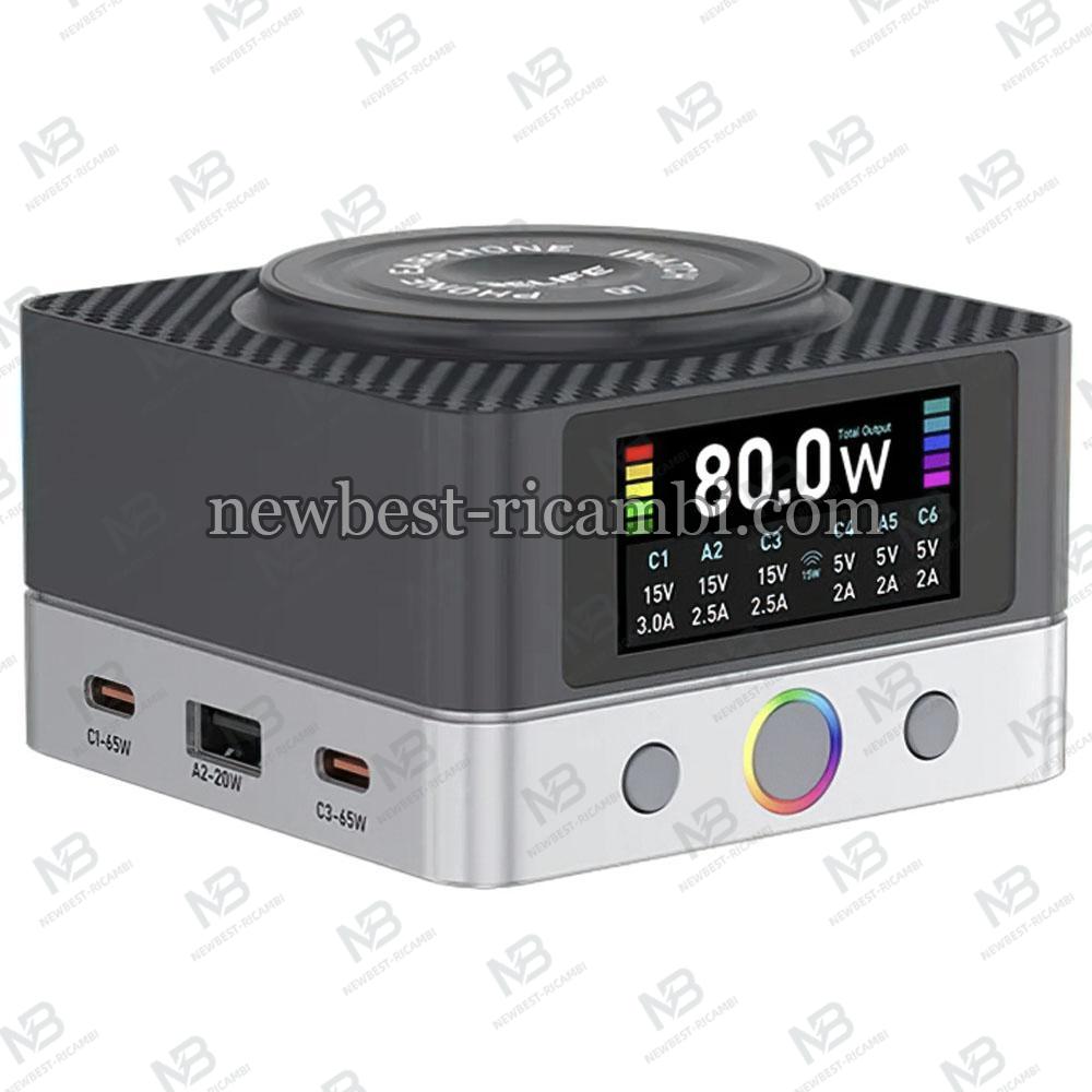 Desktop Charger Relife Q7 QI 80W 3.25A 2 x USB-A - 4 x USB-C Grey in Blister