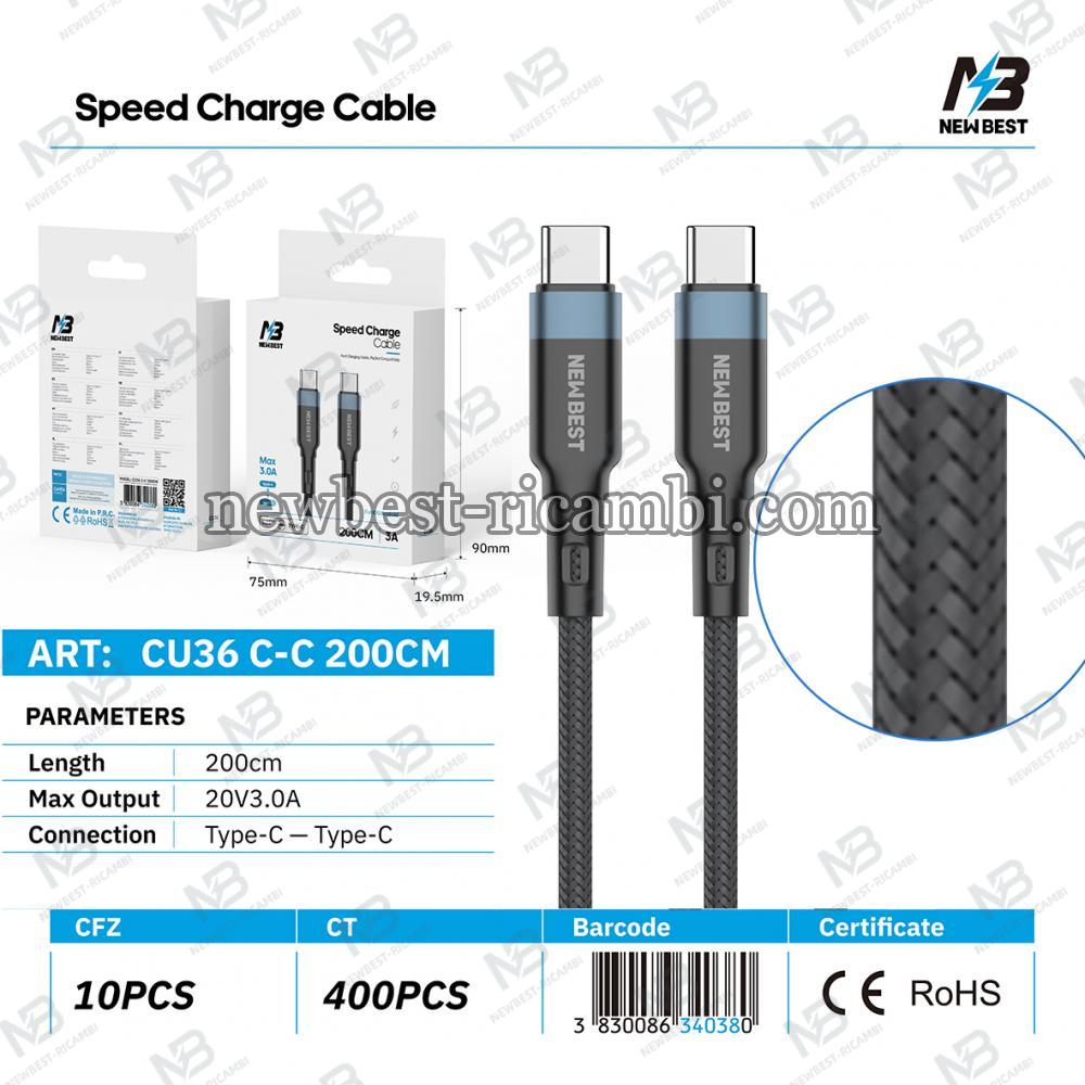 NEWBEST CU36 60W NYLON CAVO TYPE-C/TYPE-C 200CM (BLACK)