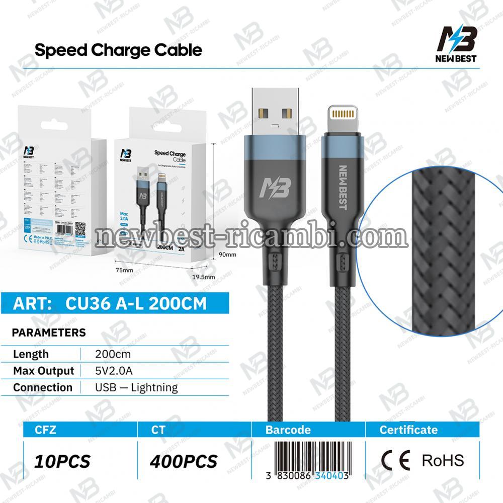 NEWBEST CU36 10W NYLON CAVO USB/LIGHTNING 200CM (BLACK)
