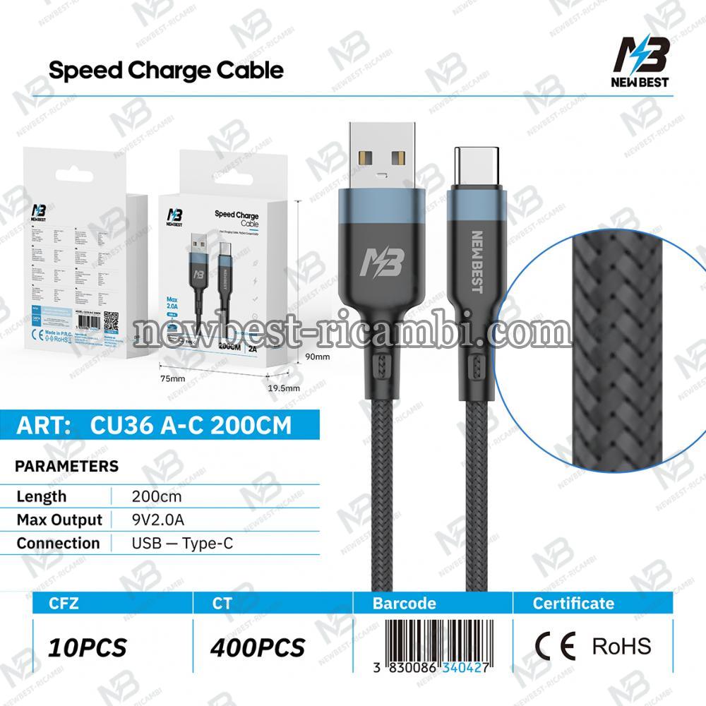 NEWBEST CU36 18W NYLON CAVO USB/TYPE-C 200CM (BLACK)
