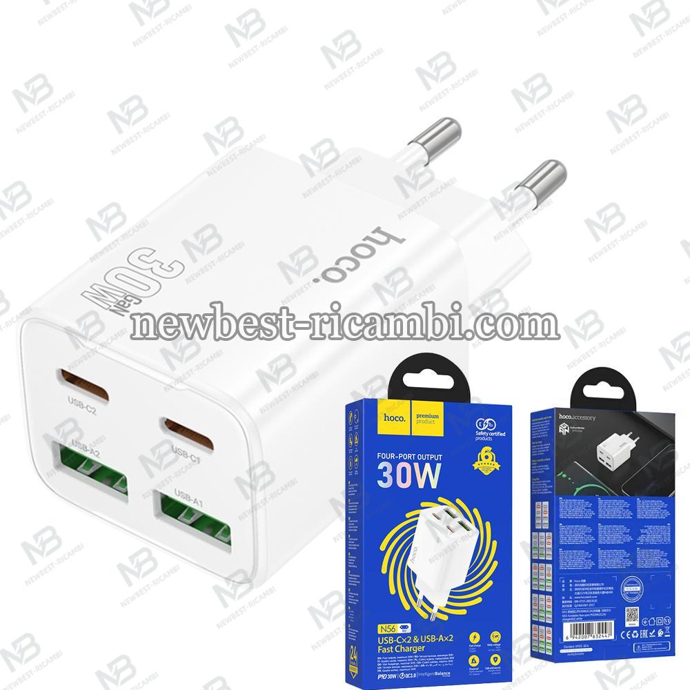 Wall Charger Hoco N56 30W 3A 2 x USB-A - 2 x USB-C White In Blister