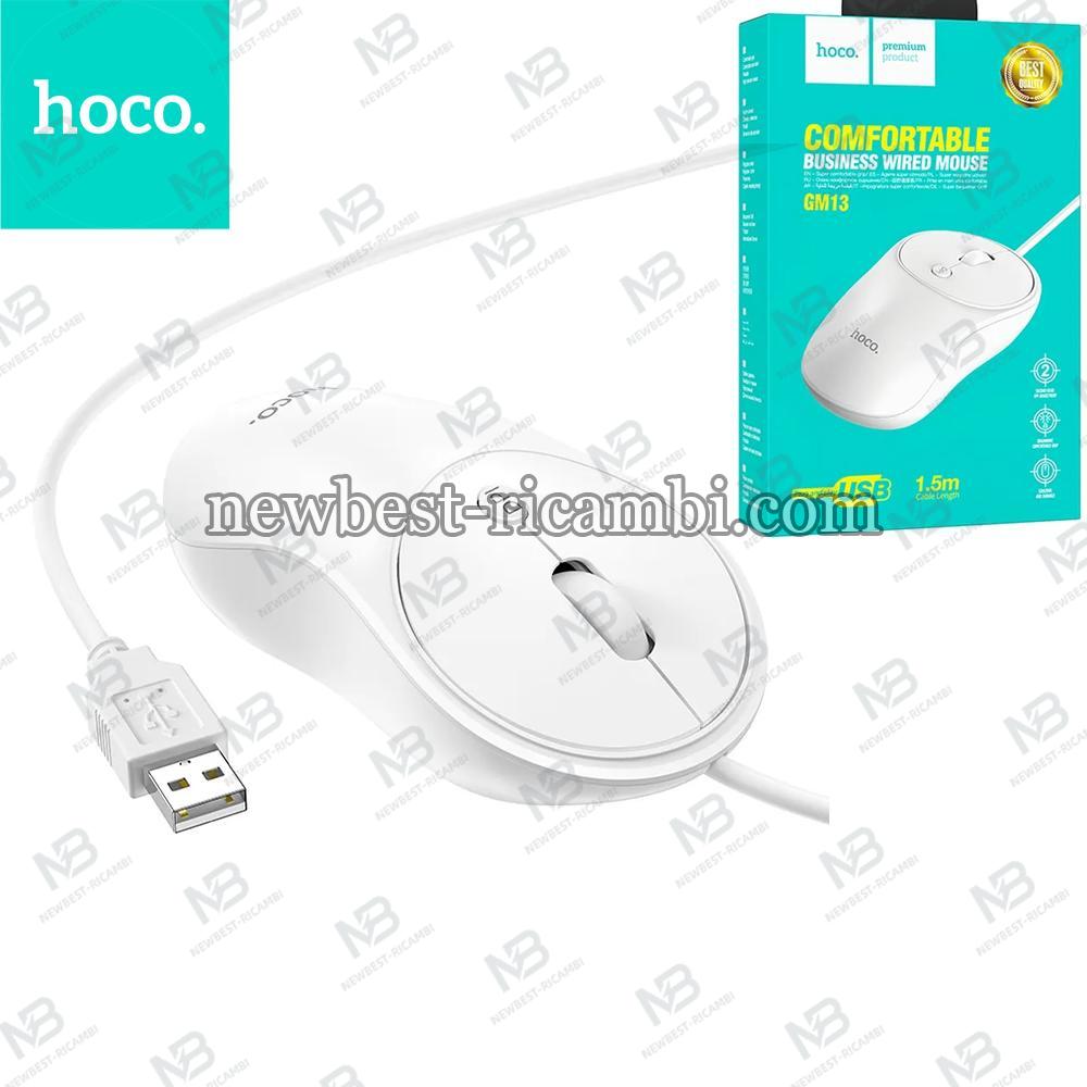 Wire Mouse Hoco USB A 1600 Dpi GM13 White In Blister