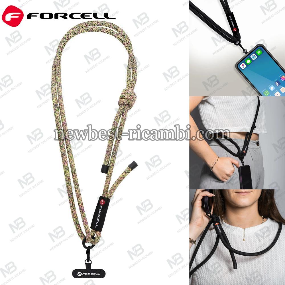 FORCELL F-DESIGN S10X165 Crossbody Phone Lanyard With Adjustable Length (Max 82,5CM In the Loop) Green Pink Purple In Bl