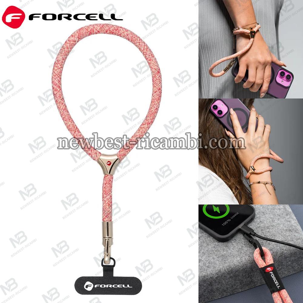 FORCELL F-DESIGN L8X36 Wrist Phone Lanyard With Adjustable Length (Max 18CM In The Loop) Pink White In Blister