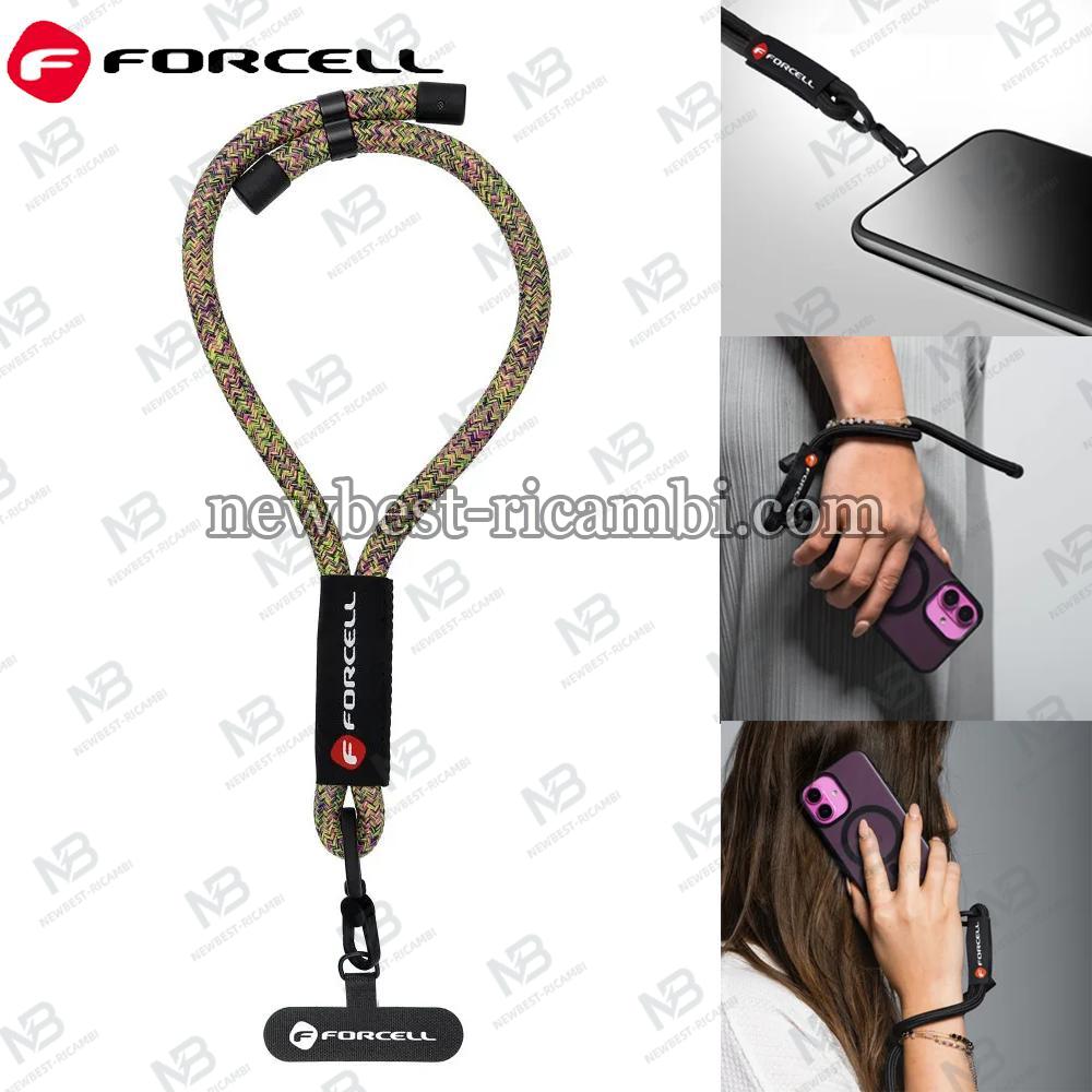 FORCELL F-DESIGN R10X40 Wrist Phone Lanyard With Adjustable Length (Max 20CM In The Loop) Pink Green In Blister
