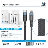 NEWBEST CU36 27W NYLON CAVO TYPE-C/LIGHTNING 200CM (BLACK)