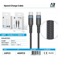NEWBEST CU36 60W NYLON CAVO TYPE-C/TYPE-C 200CM (BLACK)