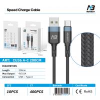 NEWBEST CU36 18W NYLON CAVO USB/TYPE-C 200CM (BLACK)