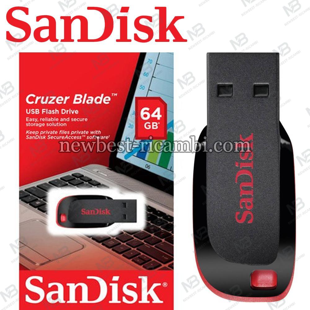 USB-A 2.0 FlashDrive SanDisk Cruzer Blade 64Gb SDCZ50-064G-B35 In Blister