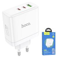 Wall Charger Hoco N30 65W 3.25A 1 x USB-A - 2 x USB-C White in Blister