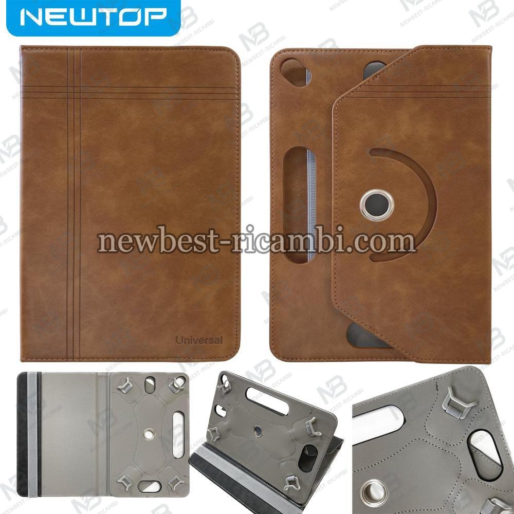 NEWTOP COVER TABLET UNIVERSALE IN PELLE PU RUOTABILE 360° ELASTICO 10" 16:9 (Universale 10 pollici - Marrone)