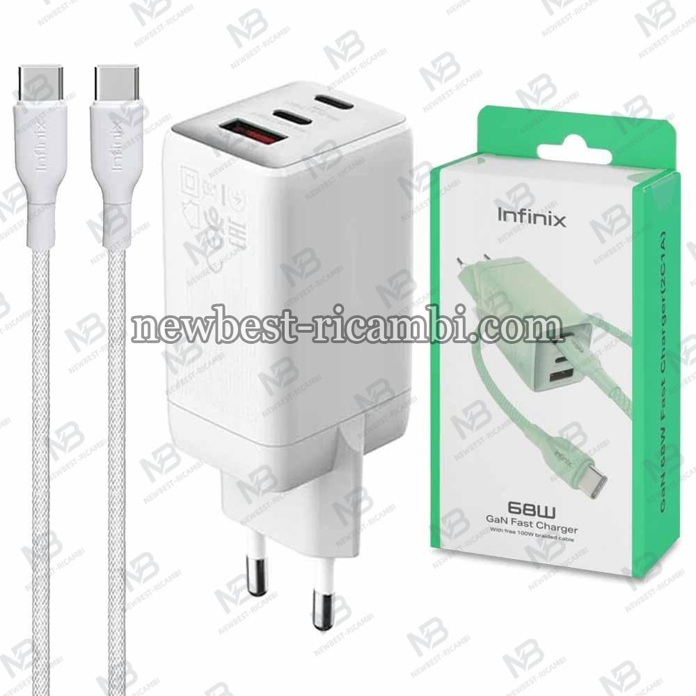 Wall Charger Infinix XC07868EU + XDC95 68W 6.2A 1 x USB-A - 2 x USB-C with USB-C Cable White in Blister
