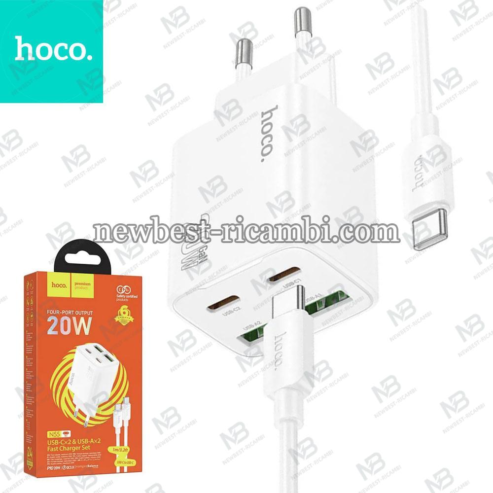 Wall Charger Hoco N55 20W 3A 2 x USB-A - 2 x USB-C with USB-C Cable White in Blister