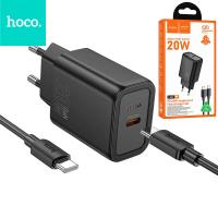 Wall Charger Hoco N60 20W 3A 1 x USB-C with USB-C Cable Black in Blister